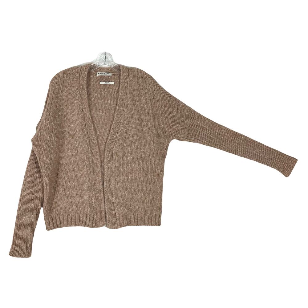 nwot ESSENTIEL ANTWERP Cardigan XS ITALY Mohair-blend Brown Glitter-Gold Open